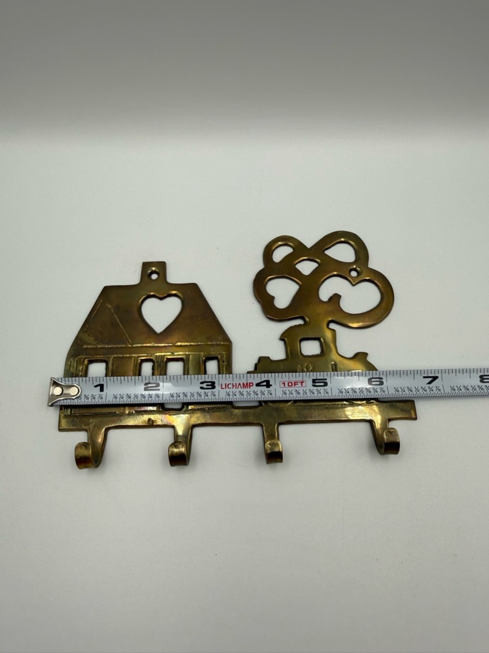 VINTAGE SOLID BRASS KEY HOLDER  4 KEY HOOKs  House Tree Car - Picture 7 of 11
